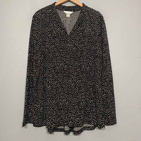 Christopher & Banks Womens Size Large Black White Polka Dot Classic Knit Top - Picture 1 of 7